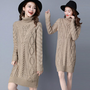 大款粗線毛衣外套女中長款2017秋冬新款女士寬松韓版加厚針織開衫